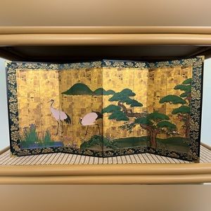 Japanese Miniature Cardboard Red Crowned Crane   Folding Screen used